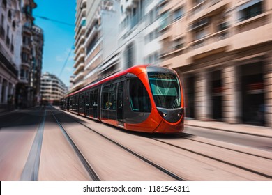 view of a moving tram in casablanca - Morocco
