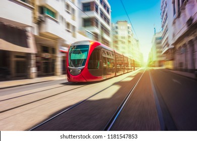 View Of A Moving Tram In Casablanca - Morocco
