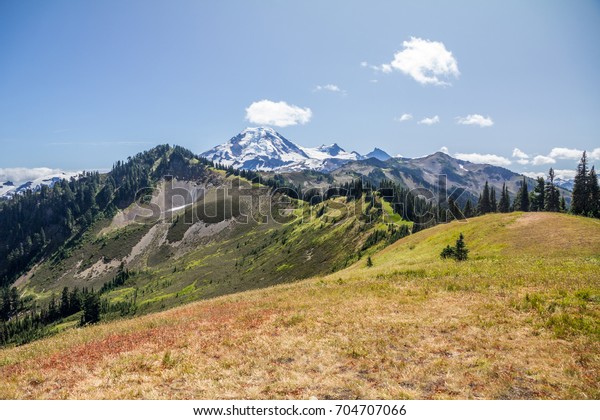 View of Mt Baker in the North Cascades of\
Washington State - just south of Vancouver, BC - seen from the\
Skyline Divide hiking\
trail.\

