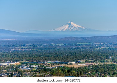 View of Mt. Hood and the city of Bend in Central Oregon
