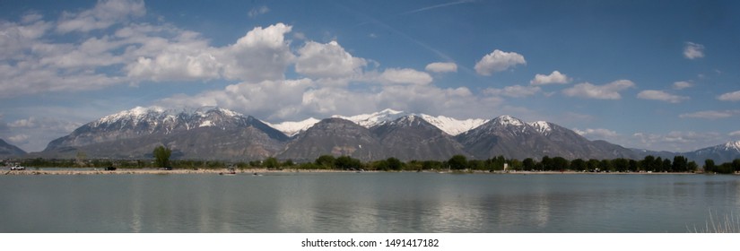 A View Of Mt Timpanogos From Utah Lake In Heart Of Provo City, UT. A Place For Weekend  Fun With Family And Recreational Sports