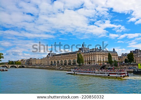 View of Musee d'Orsay from Seine river in Paris, France