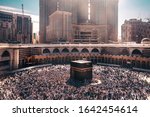 The view  of Muslim people facing the centre of Kaaba perform Tawaf in Mecca Mosque in Mecca Saudi Arabia