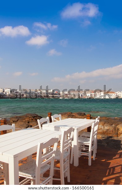 View Mykonos Cafe Old Port Greece Stock Photo Edit Now