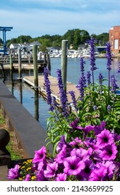  View Of Mystic River, Connecticut. Historic Mystic Seaport In Connecticut. Summer 2021