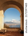View of Naples bay and Mount Vesuvius, Certosa di San Martino (Monastery of St. Martin), Naples, Italy