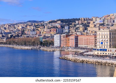 View of the Naples waterfront from The Castel dell'Ovo in Italy. - Shutterstock ID 2253159167