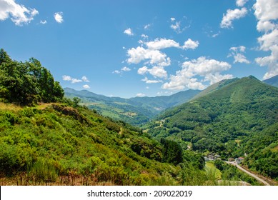 view of the Narcea river valley, Asturias. Spain