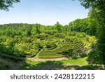 View of nature labyrinth in Raciborz Arboretum, botanical garden in summer, Poland