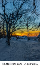 View near Tisa village in winter snowy morning before orange sunrise - Shutterstock ID 2119843316