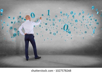 View of a Network connection of data with 0 and 1 number - 3d render
