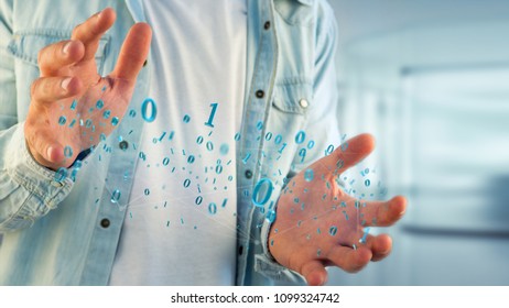View of a Network connection of data with 0 and 1 number - 3d render