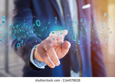 View of a Network connection of data with 0 and 1 number - 3d render