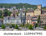 View of the Neuchatel from the lake, in Switzerland