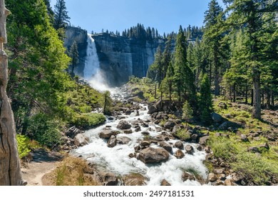 View of Nevada Mountains and Falls from the Mist Trail in Yosemite National Park. Summer Vacation in California, USA. - Powered by Shutterstock