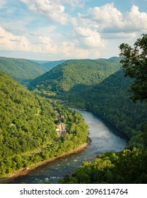 View Of The New River Gorge And Thurmond From Concho Rim Overlook, West Virginia