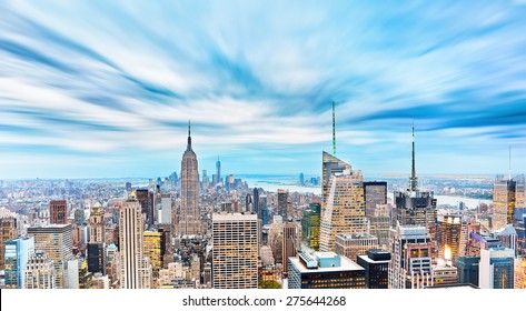 View Of New York City In A Cloudy Day.