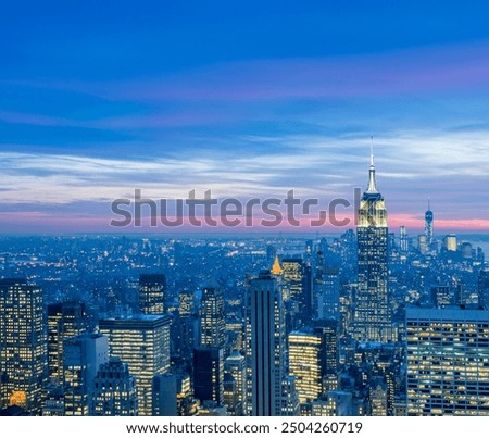 View of New York Manhattan during sunset hours