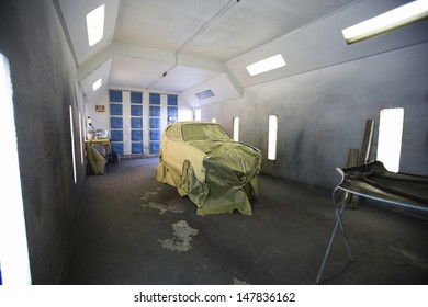 View Of A Newly Painted Car In Garage