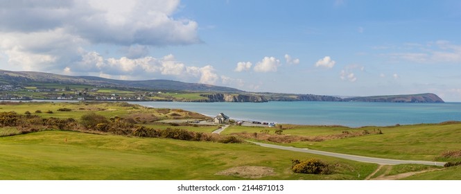 View of Newport Sands Beach from the golf club. Newport, Pembrokeshire, Wales. UK