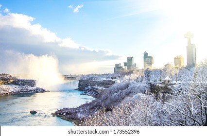 View of Niagara Falls in winter