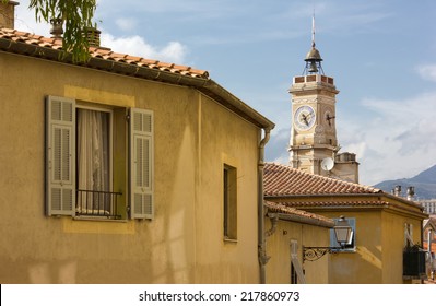 View Of Nice Old Town, France, With A Bell Tower In The Background