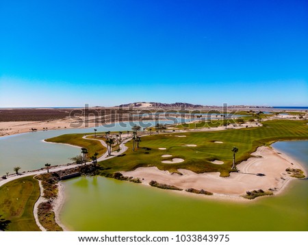 View of Nicklaus designed Islas Del Mar Golf Course in Cholla Bay, Puerto Penasco, Sonora, Mexico looking towards San Juan Hill