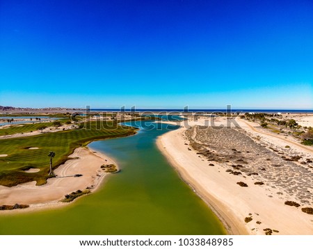 View of Nicklaus designed Islas Del Mar Golf Course in Cholla Bay, Puerto Penasco, Sonora, Mexico looking towards San Juan Hill