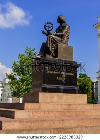 View of Nicolas Copernicus Monument in Warsaw, Poland