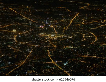 View Of Night Moscow, Garden Ring From The Plane, Russia
