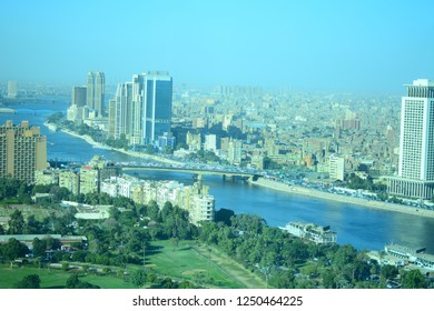 A view of Nile river in Cairo Egypt from the top of Cairo tower showing actual beautiful Cairo - Shutterstock ID 1250464225