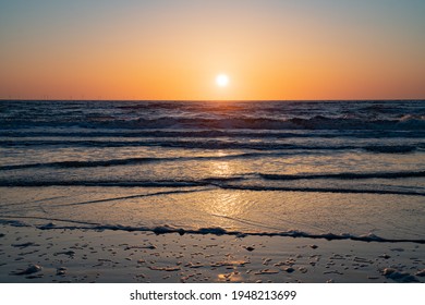 a view of the North Sea from the beach at sunset Egmond aan Zee, the Netherlands