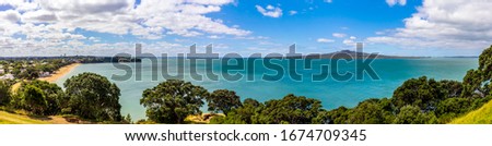 View to North Shore Landscape and Rangitoto Island from North Head Devonport, New Zealand.