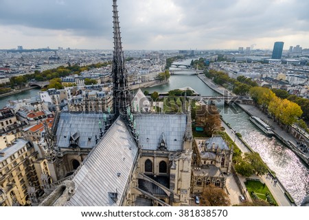 View from Notre Dame Cathedral in central Paris, France