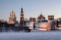 View Of The Novodevichy Orthodox Convent On A Winter Evening. Moscow, Russia