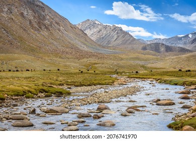 View Of Nubra Valley And Nubra River In  Ladakh, India