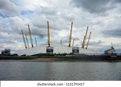 View of the O2 Arena across the River Thames, in Greenwich, London. The multipurpose indoor arena, previously called the Millennium Dome and used for the 2012 Olympics
