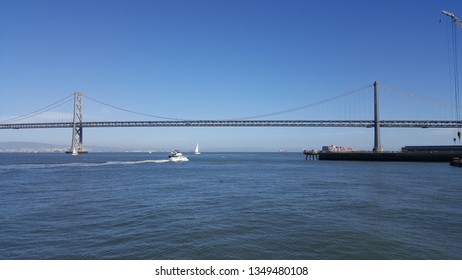 View Of Oakland Bay Bridge From Ferry To Sausalito, California