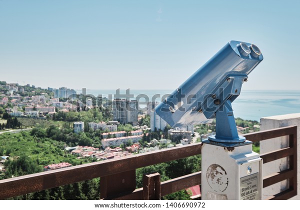 view from the observation deck of the\
cable car in Sochi arboretum Russia may 17,\
2019