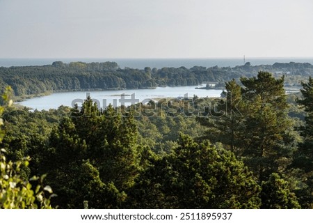View from the observation deck Mueller height on Lake Chaika in Curonian spit national Park in autumn. Kaliningrad region. Russia