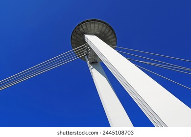 View of observation deck and restaurant on the modern bridge called Ufo in Bratislava, Slovakia - Powered by Shutterstock