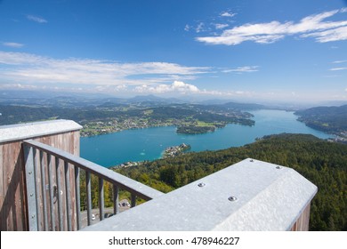 View from observation tower Pyramidenkogel To Lake Woerth,Carinthia,Austria