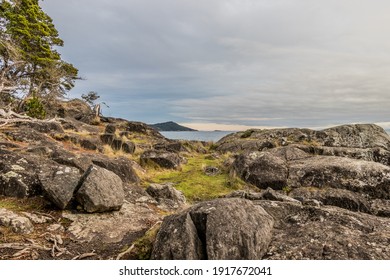 View of ocean from rocky coast of East Sooke, British Columbia, Canada