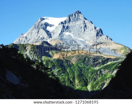 View to the Ochsenstock peak in mountain mass Glarus Alps - Canton of Glarus, Switzerland