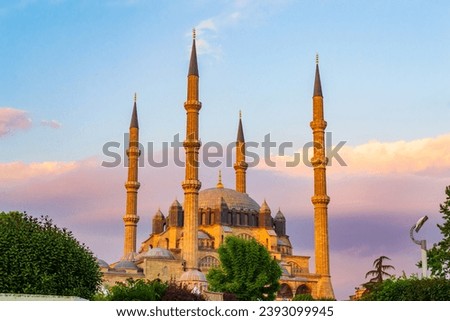  View of16th-century Selimiye Mosque, built by architect Mimar Sinan, is considered an Ottoman classic, with a large dome and 4 minarets,Edirne city center,Turkey,May 11th 2014 Stock photo © 