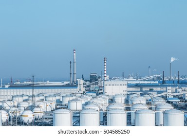 View Of Oil Depot With Chimneys,china.
