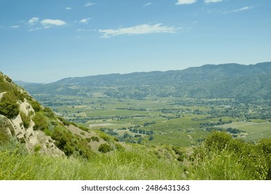 View of Ojai, CA from atop a mountain to see the Ojai Valley wineries and views from a local hike nearby.