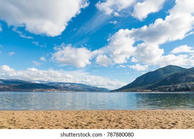 View Of Okanagan Lake And Mountains Looking South From Beach At Sun Oka Provincial Park