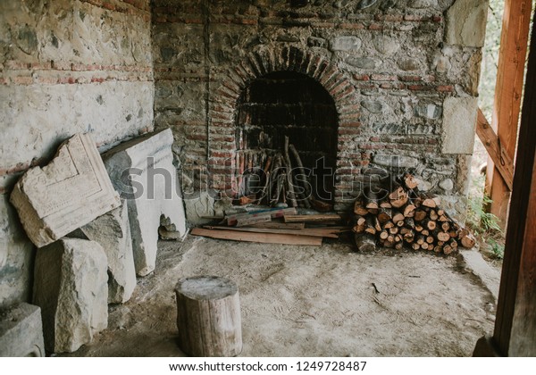 View Old Brick Fireplace Stock Photo Edit Now 1249728487