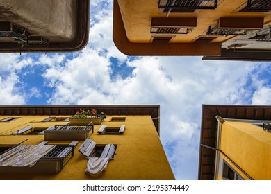 View Of Old Buildings Against Sky Directly Below